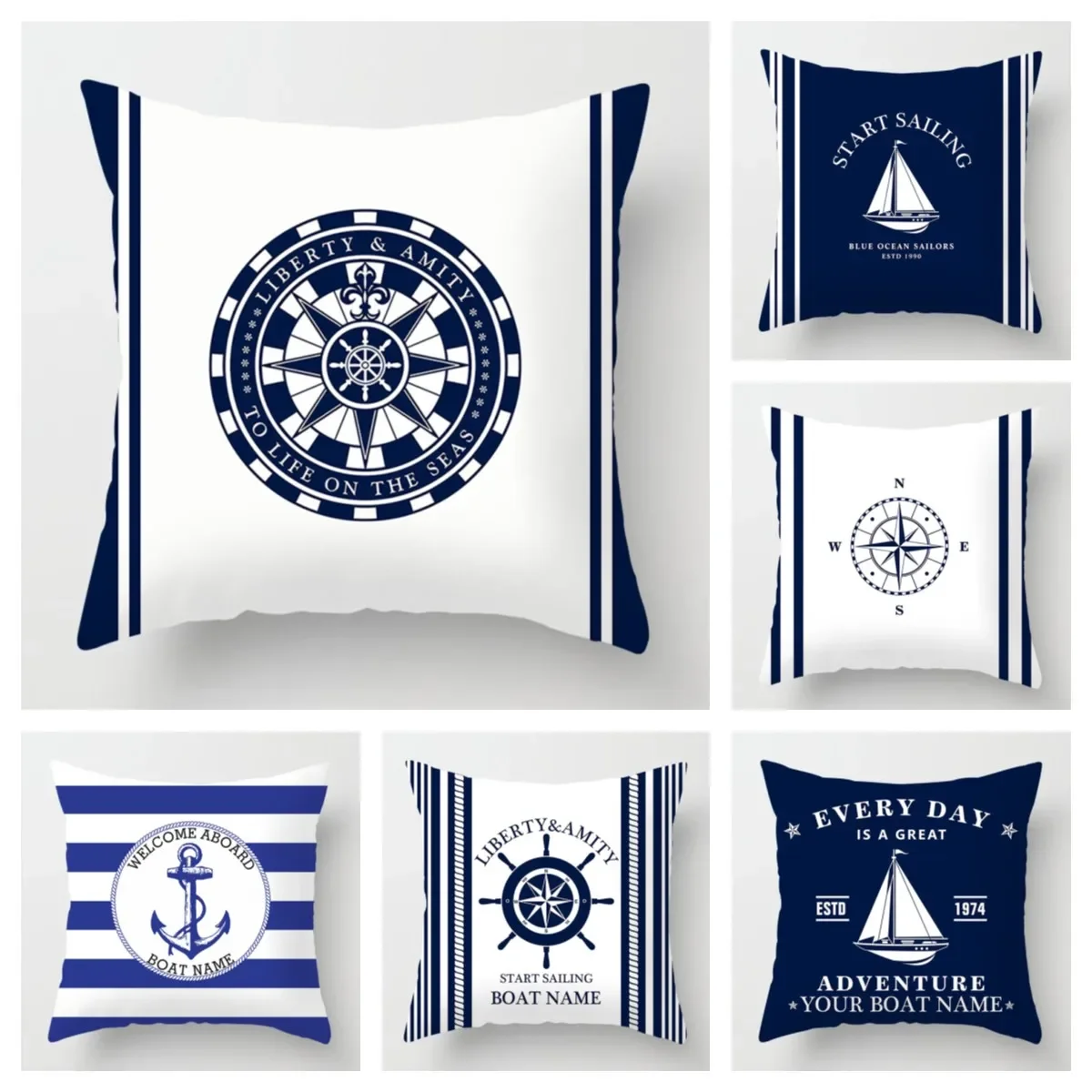 

Nordic dark blue nautical series sofa decoration cushion cover 45*45 compass pillow cover home decoration can be customized