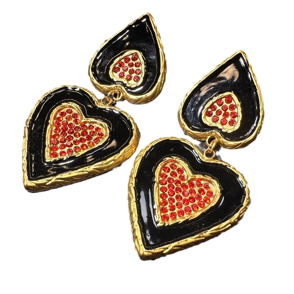 Medieval enamel color love earrings, European and American exaggerated cross-border hot-selling vintage versatile S925 earrings