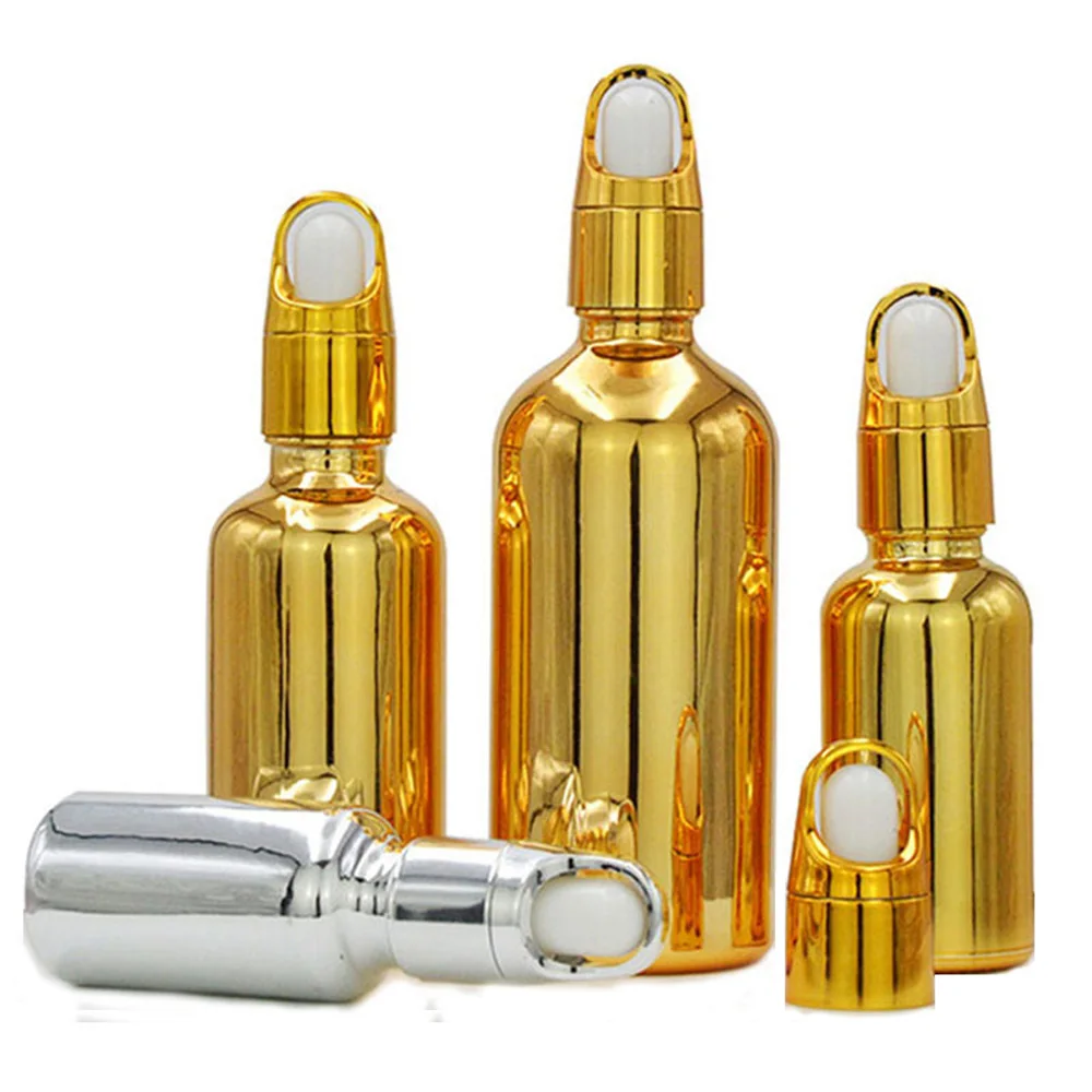 3pcs/lot 5-30ml UV Electroplating Technology Golden&Silver Empty Refillable Glass Essential Oil Perfume Bottle With Dropper