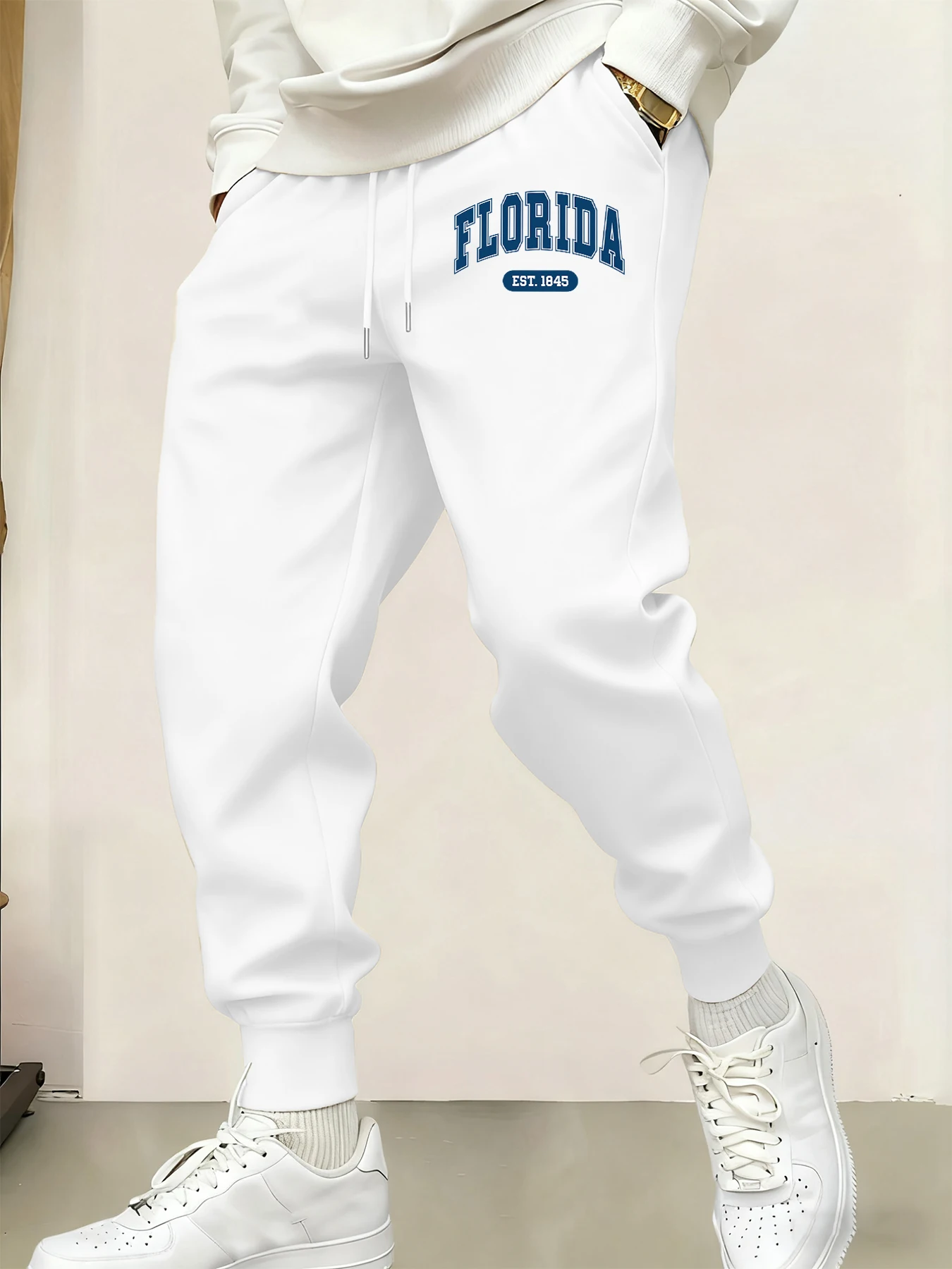 

Florida Est 1845 Letter Creative Pattern Drawstring Trousers Men Autumn Winter Sweatpants Pocket Fleece Sportpants Jogging Pants