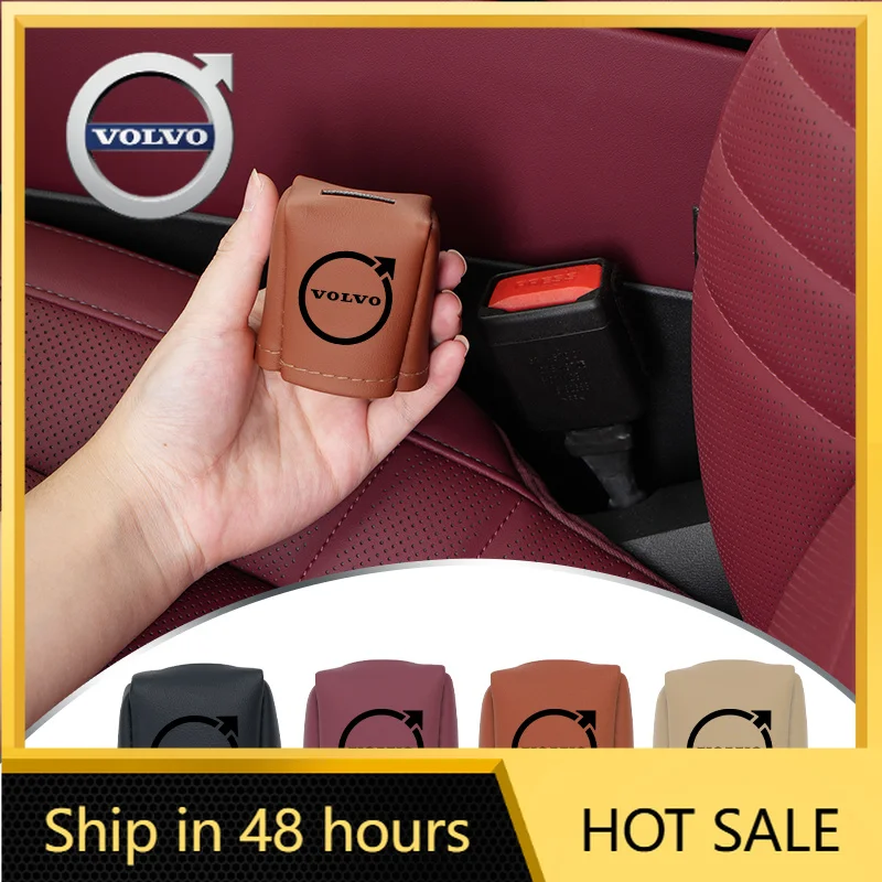 Car Front Fully Wrapped Leather Seatbelt Base Cover Buckle Protector For Volvo AWD T6 V40 V50 V60 V70 V90 XC40 XC60 XC70 XC90