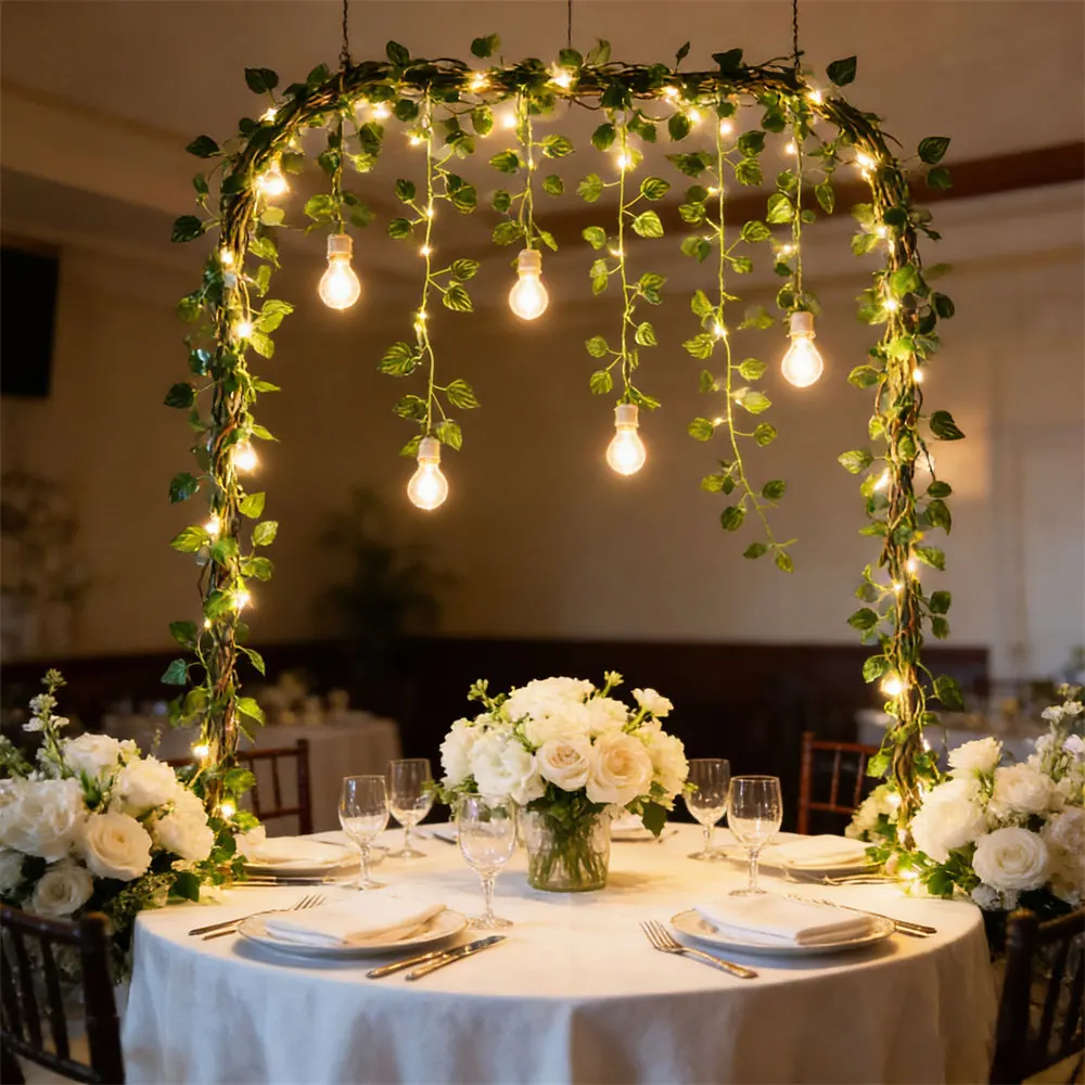 

Светодиодные гирлянды на батарейках с искусственными листьями, лампа-гирлянда для улицы, сада, кемпинга, свадьбы, Рамадана, декора спальни