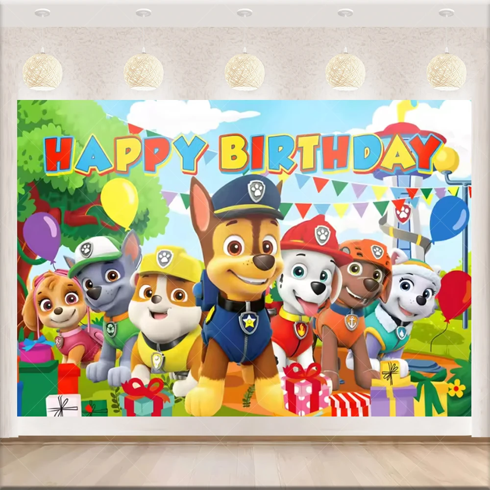 Paw Patrol Hintergrund für Geburtstagsfeier, Dekoration mit Cartoon-Hundeballon, Welpen-Hintergrund für Fotografie, Feier-Requisite, Kindergeschenk – Detail 2
