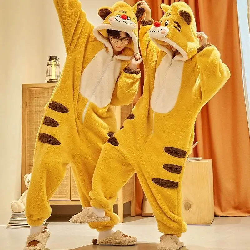 New Tiger Onesies Animal Cosplay Costume Pajamas Adult One Piece Pyjamas Hooded Christmas Sleepwear