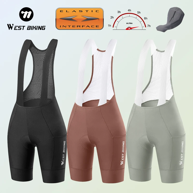 

WEST BIKING Cycling Bib Shorts Seamless 5.0 Italy ELASTIC-INTERFACE Pad Bretelelle Women Cycling Anti UV Quick Dry Women Shorts