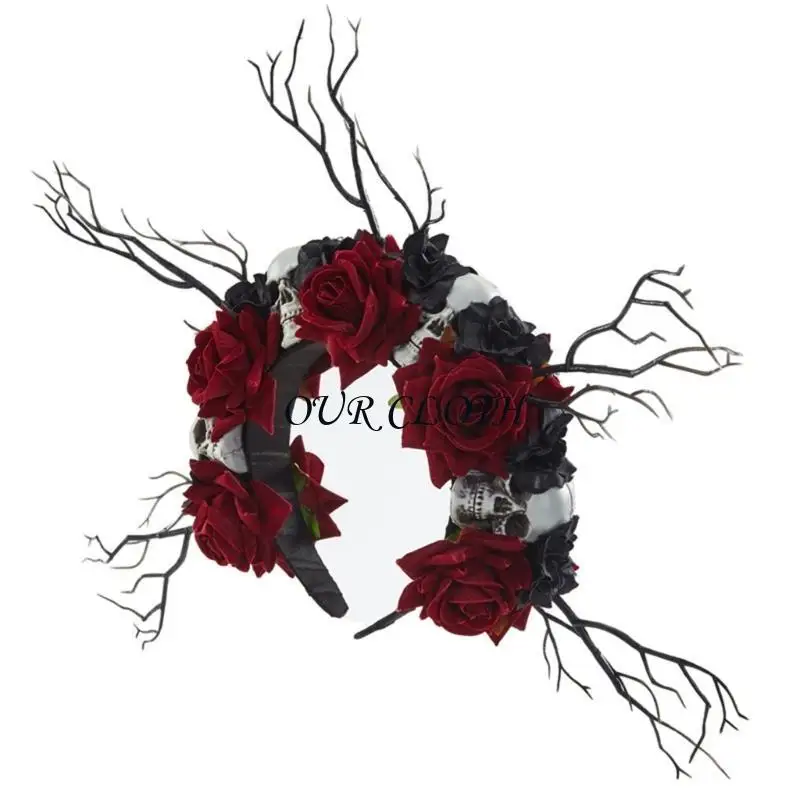 

Готическая повязка на голову с черепом, готические цветочные короны для женщин, повязка на голову с веткой дерева Y1AC