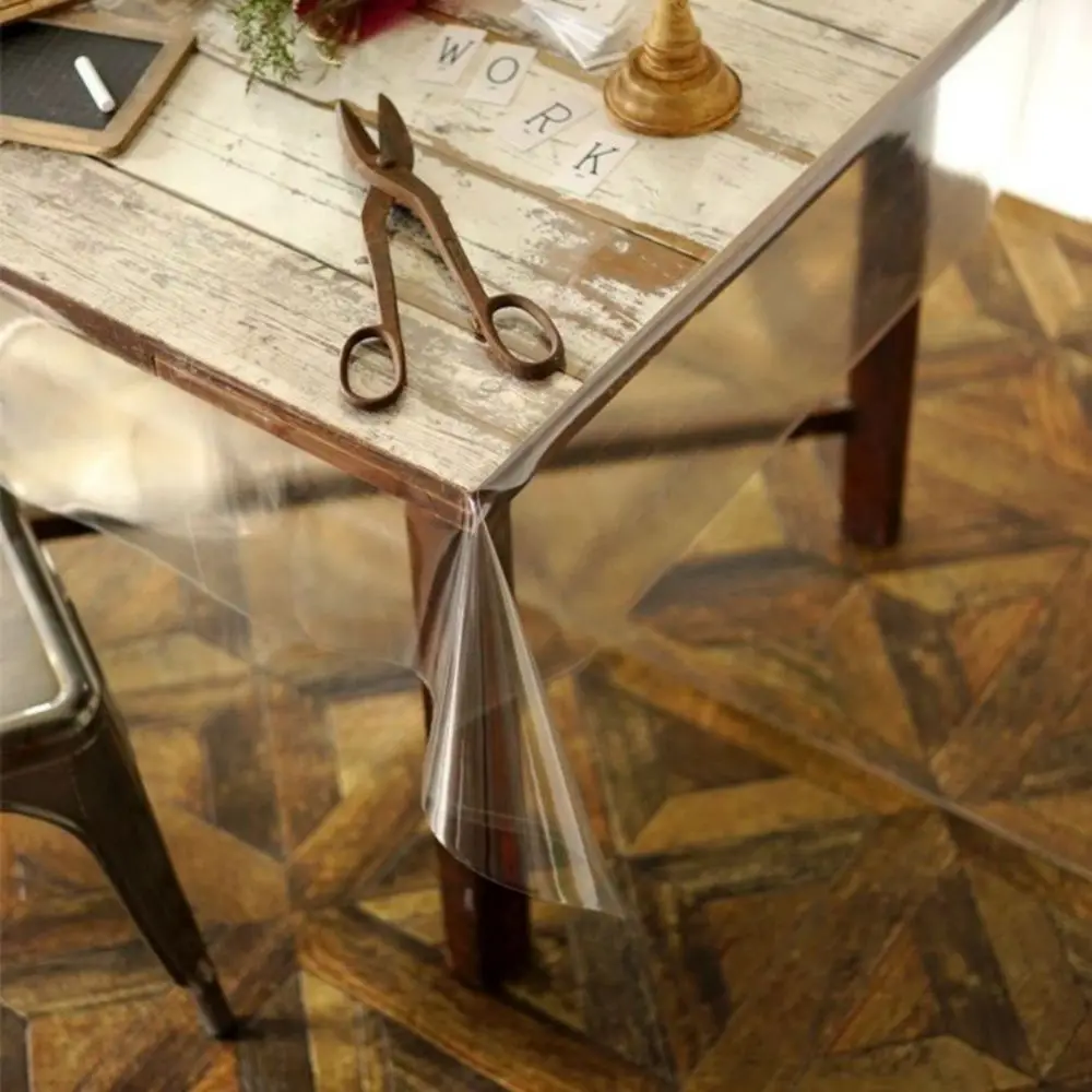 Clear Table Cover Protector Plastic Table Cover Rectangle, PVC Clear Table Protector, Desk Protector Mat for Kitchen