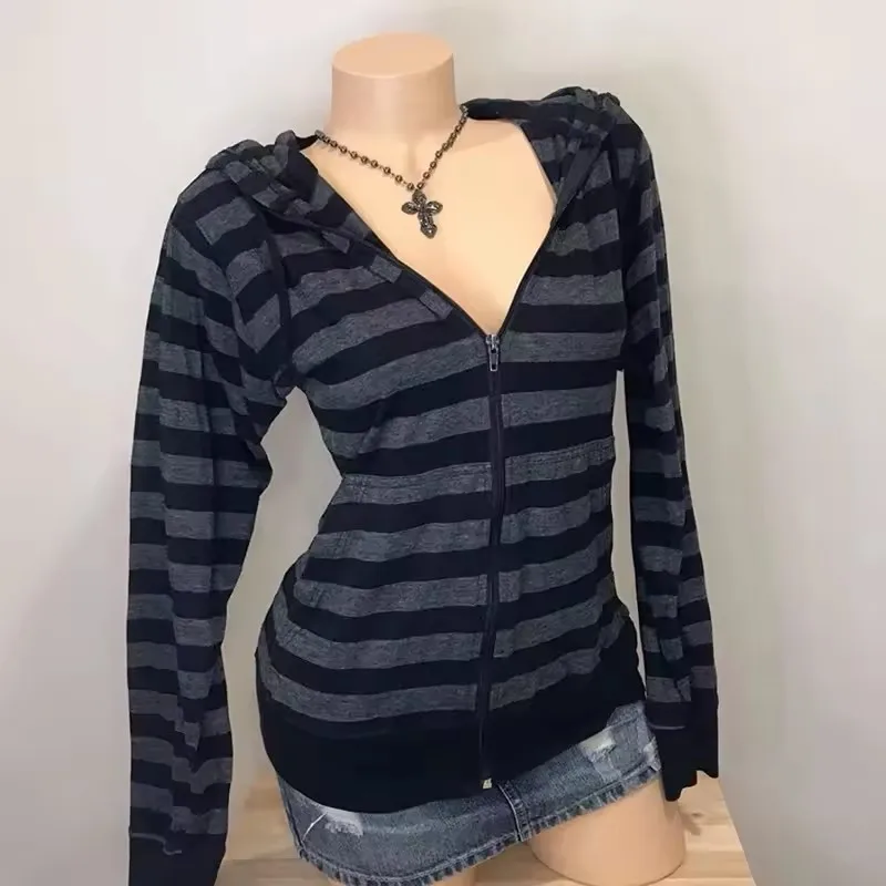 الشارع الشهير خمر Harajuku القوطية شريط مقنع البلوز معطف الجمالية ضئيلة سترة Y2k عادية الشرير الجرونج هوديس المرأة