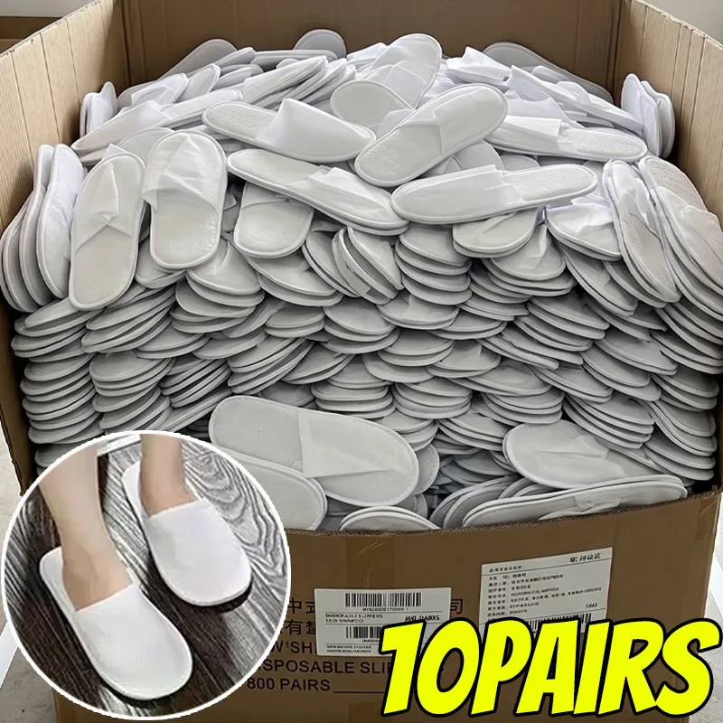 2/10pairs Disposable Slippers Cotton Shoes Pads Bathroom Home Guest Hotel Non-Slip White Disposable Slippers Party Travel Indoor