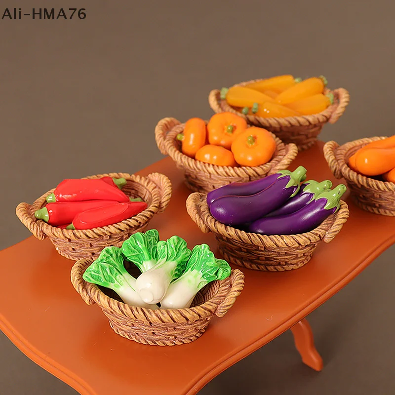 

HMA76-1/12 Dollhouse Simulation Vegetable Basket Set Dollhouse Vegetables Decoration Dolls House Miniature Kitchen Play Toys