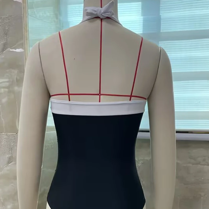 

Женский купальник-монокини с контрастной отделкой и завязками на шее, без рукавов, с открытой спиной, купальный костюм, повседневная пляжная одежда