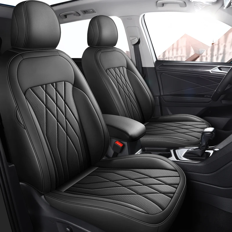 Custom Car Seat Cover For Volkswagen Tiguan L 2017 2018 2019 2020 2021 2022 2023 2024 Leather Front /Rear Seat Cushion-Full Set