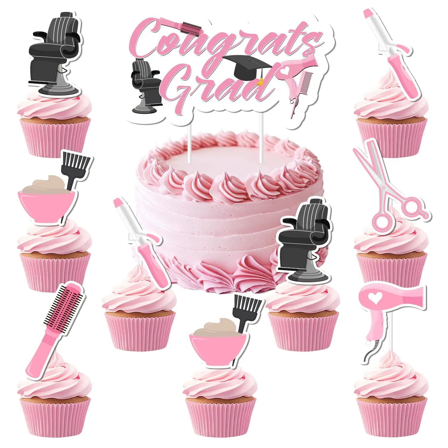 Hair Stylist Graduation Party Cupcake Toppers Class of 2025 Hairdresser Grad Decoration Barbershop Themed Cupcake Toppers