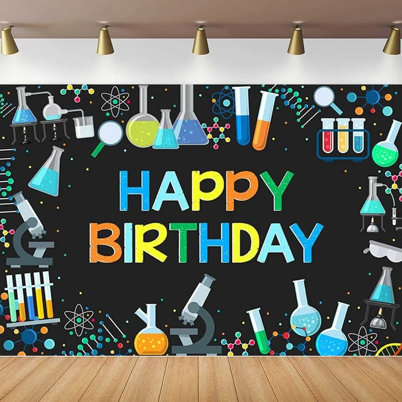 Photography Backdrop Mad Science Happy Birthday Background Scientist Boys Girls Physical And Chemical Experiments Party Decor