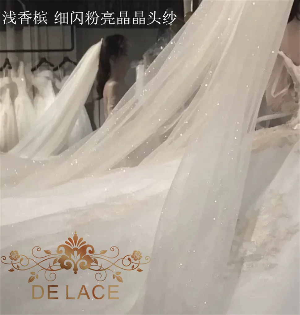 

YCM New Style Ivory & Light Champagne Shining Glitter Lace Fabric Bridal Veil Glitter Fabric
