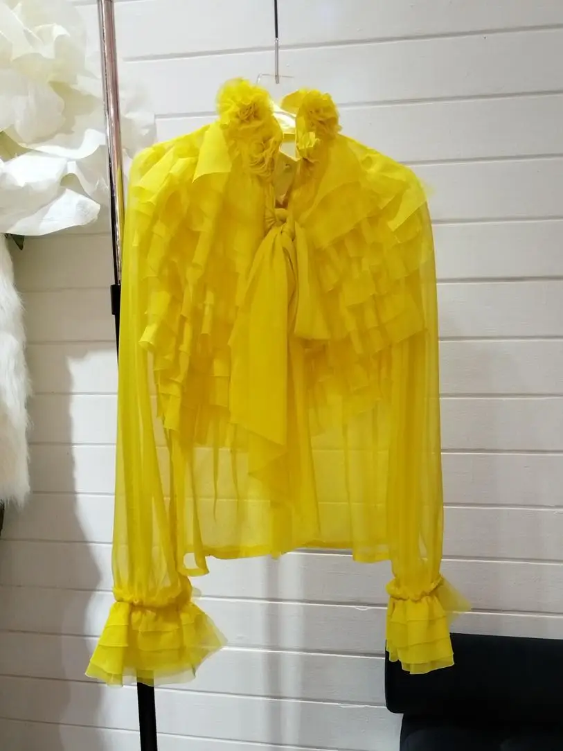 Schlankmachender Effekt Street Sle Stehkragen Mehrlagiger Saum Chiffon-Kleid Damen Luxuriöses Blumenmuster Langes Freizeitkleid