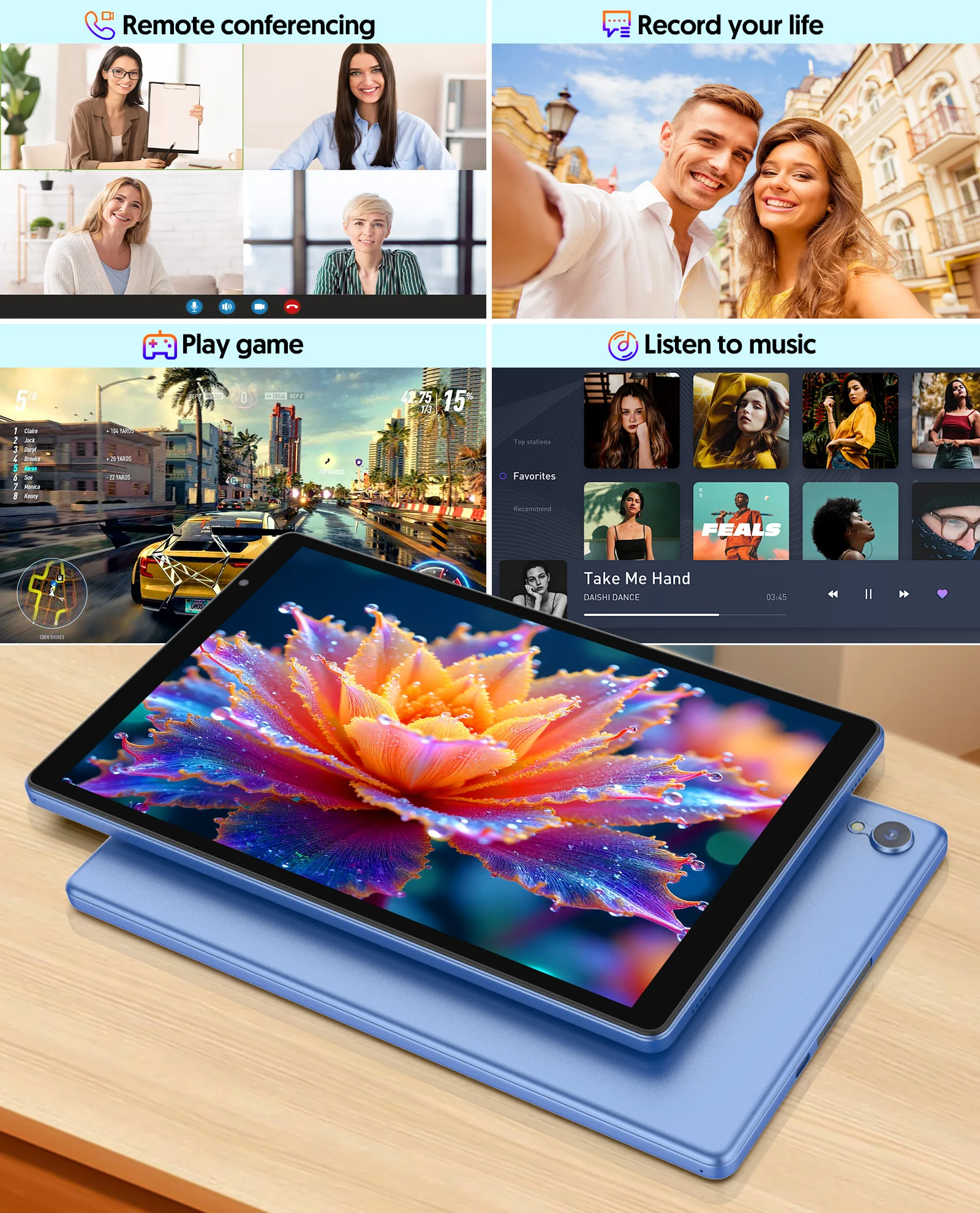 BAKEN 10-inch Tablet, Quad-core Processor, 4 (2+2)GB ROM + 32GB RAM, 1TB Expandable Memory, Wi-Fi 6, Bluetooth, Google Play GMS