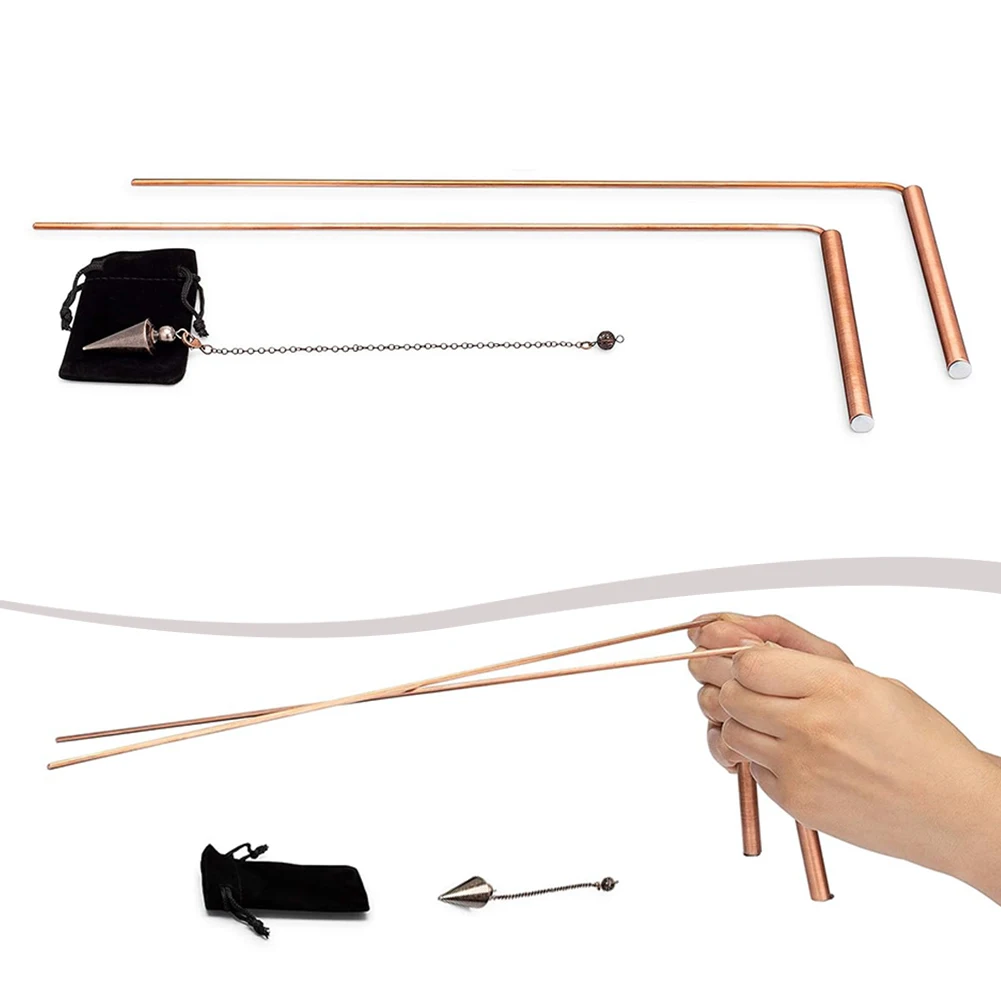 2pcs 99.9% Copper Dowsing Rod Telescopic Probe With Pendulum For Find Water Sources Minerals Psychic Divination Copper Probe view 3