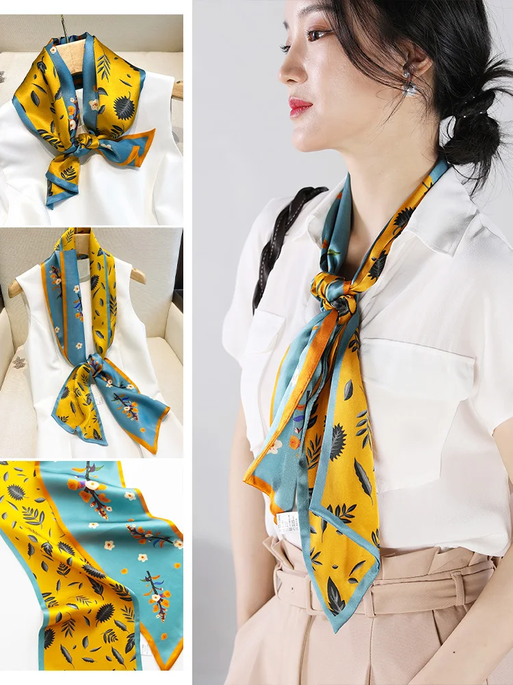 シルクスカーフ女性の小さくて長くて薄い秋の新しい高級ママネックウォーマー両面ビジネススタイルファッショナブルな装飾スカーフ