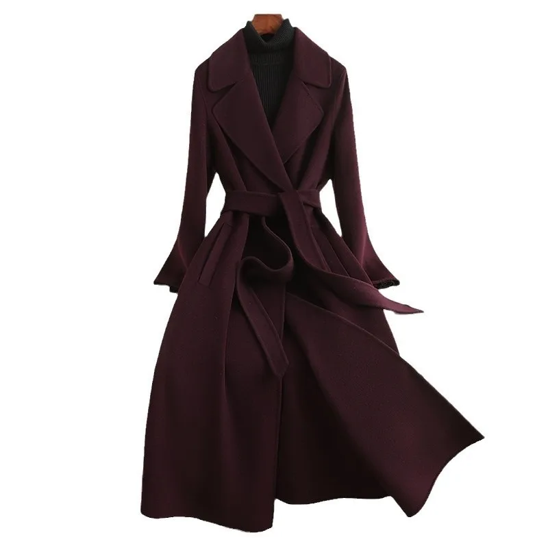 مزدوج الوجهين معطف من قماش الكشمير المرأة نمط طويل 2025 الخريف الشتاء منتج جديد الكورية نمط الراقية مزاجه الموضة معطف الصوف