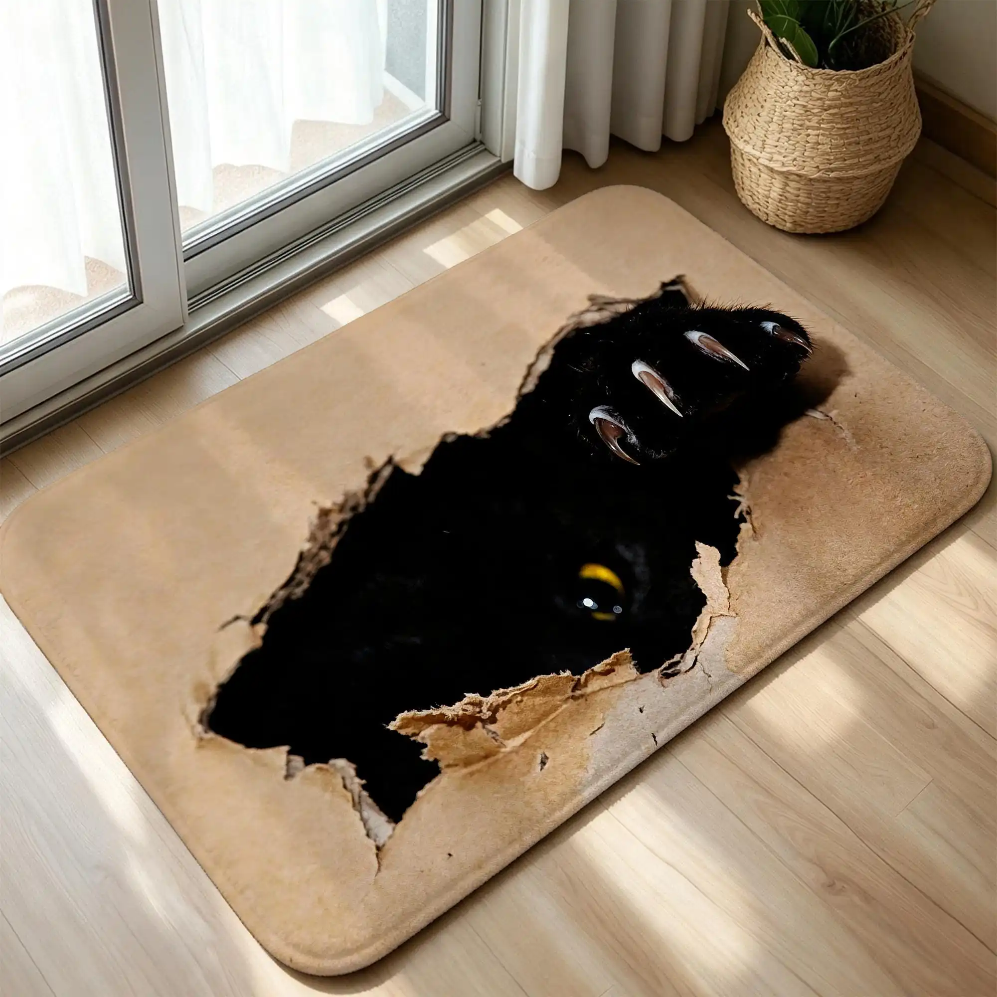 Funny Black Cat Area Rug 3D Peeking Kitten Doormat Animal Claw Welcome Rug Winter Floor Mat Living Room Bedside Floor Mat