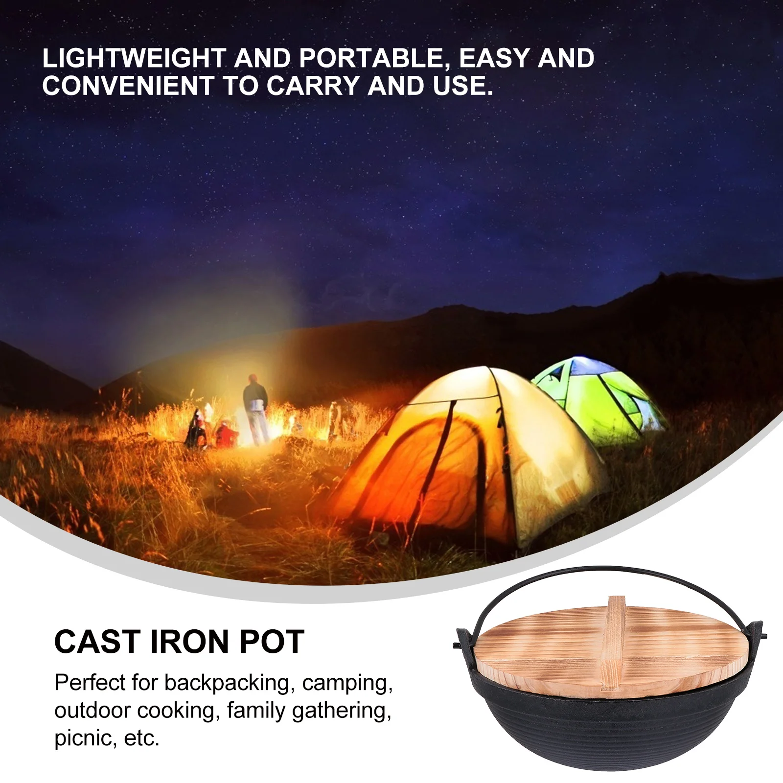 

1 комплект, уличная чугунная кастрюля, подвесная посуда для кемпинга, легкая портативная многофункциональная кастрюля с антипригарным покрытием для пешего туризма, пикника