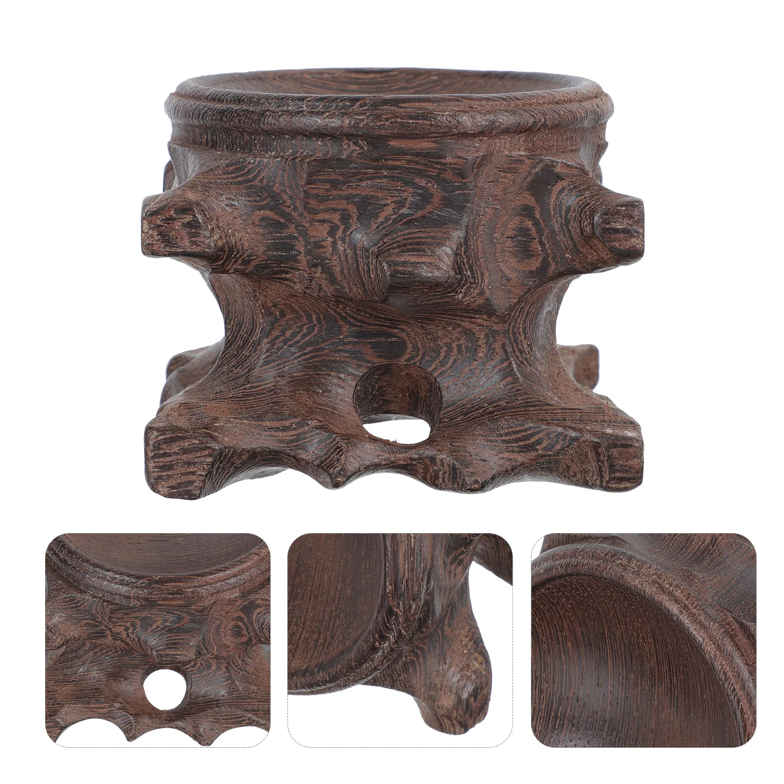 

1pc Crystal Ball Wooden Base Gourd Shape Decorative Stand Exquisite Carving Pedestal Natural Wood Craft Home Decor Ornament