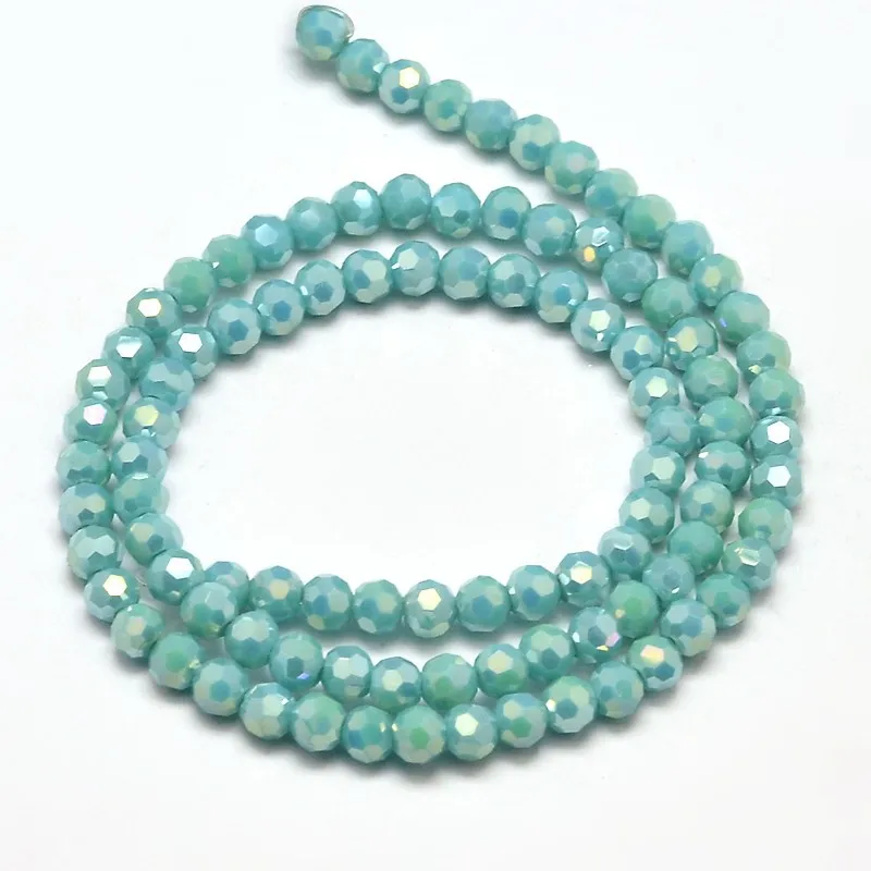 about 90~95pcs/strand Faceted Round Full Rainbow Plated Electroplate Glass Beads Strands Turquoise 4mm Hole: 1mm