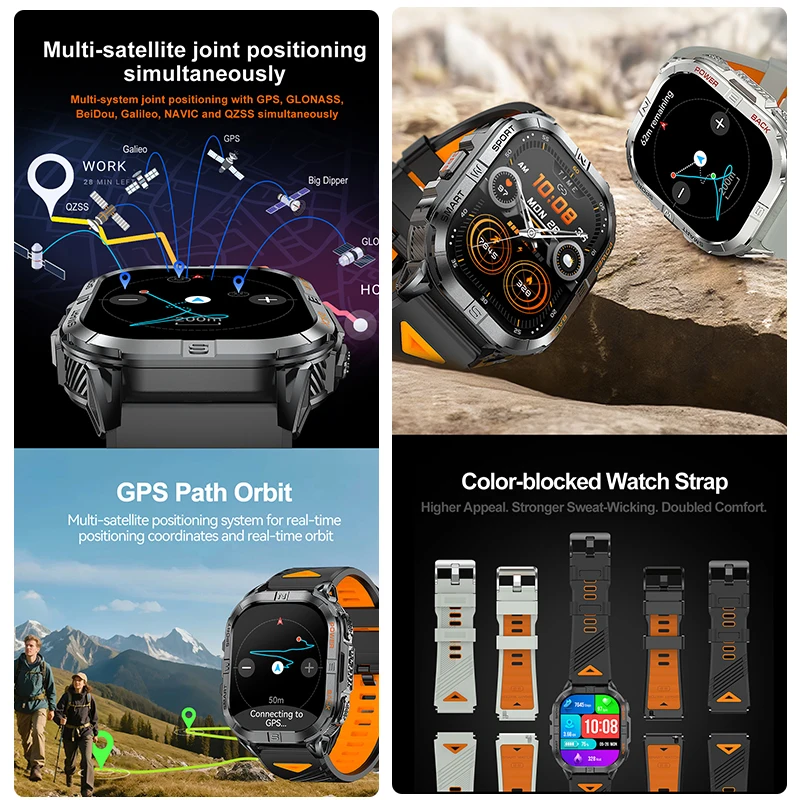 2025 neue GPS-Sport-Smartwatch für Herren, 2,13 Zoll Bildschirm, AMOLED-Taschenlampe, 580 mAh, große Batterie, Herzfrequenz, wasserdicht, BT-Anruf-Smartwatch