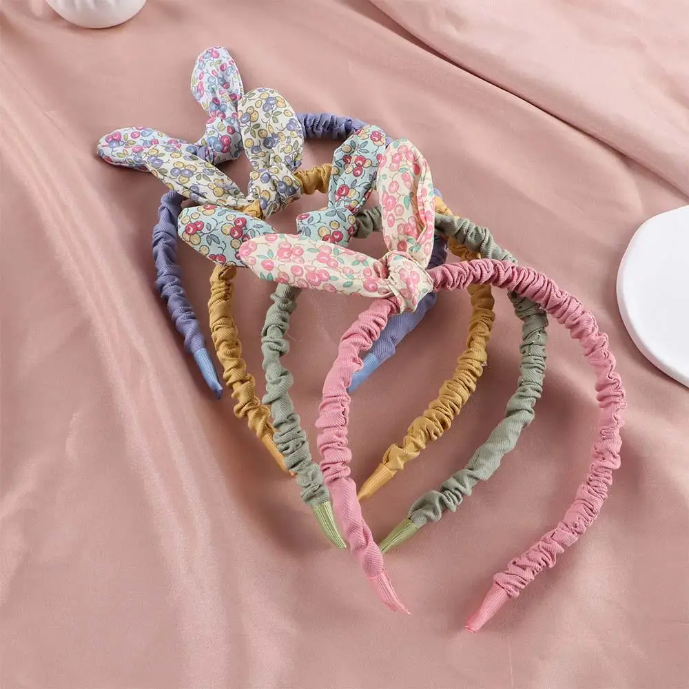 

Cute Cloth Rabbit Ears Girls Hair Hoops Flowers Printed Hairband Bowknot Headband Hair Accessories