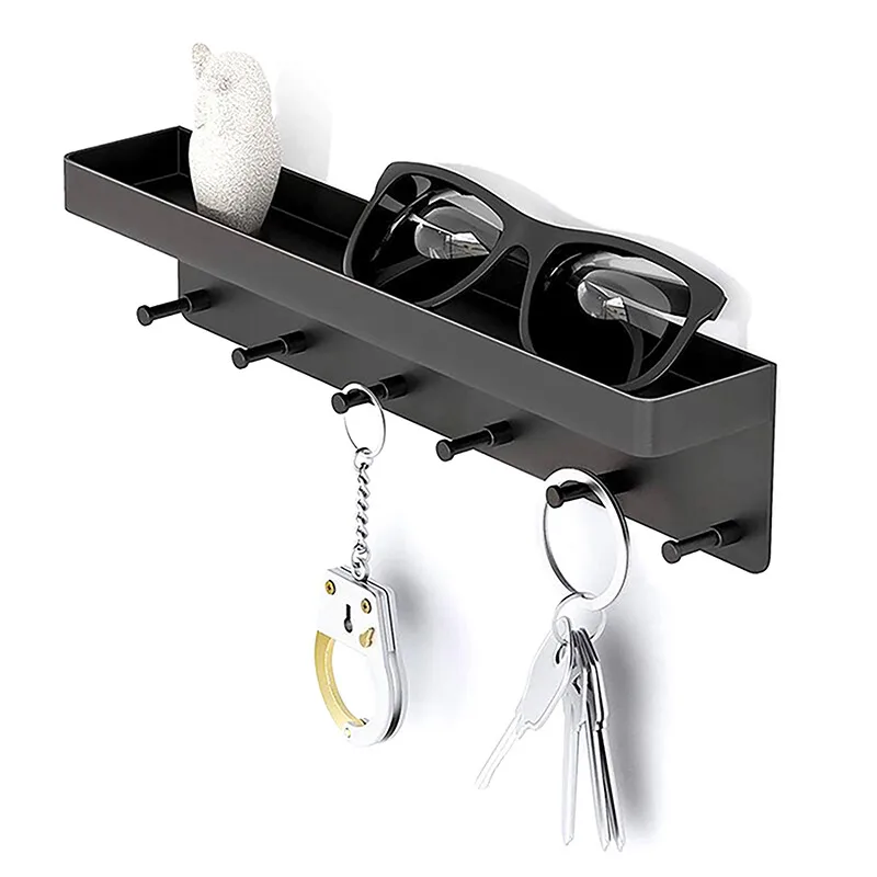 Suporte de chave branco para decoração de parede, prateleira de correio, organizador, cabide de chave, montagem na parede com 6 ganchos, rack de