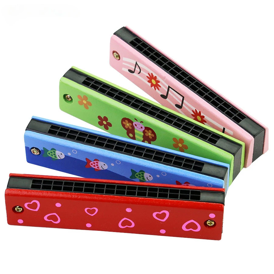 16-Hole Wooden Harmonica Cartoon Animals Painted Toy Musical Instrument Play Kids Early Educational Toys for Children Gifts
