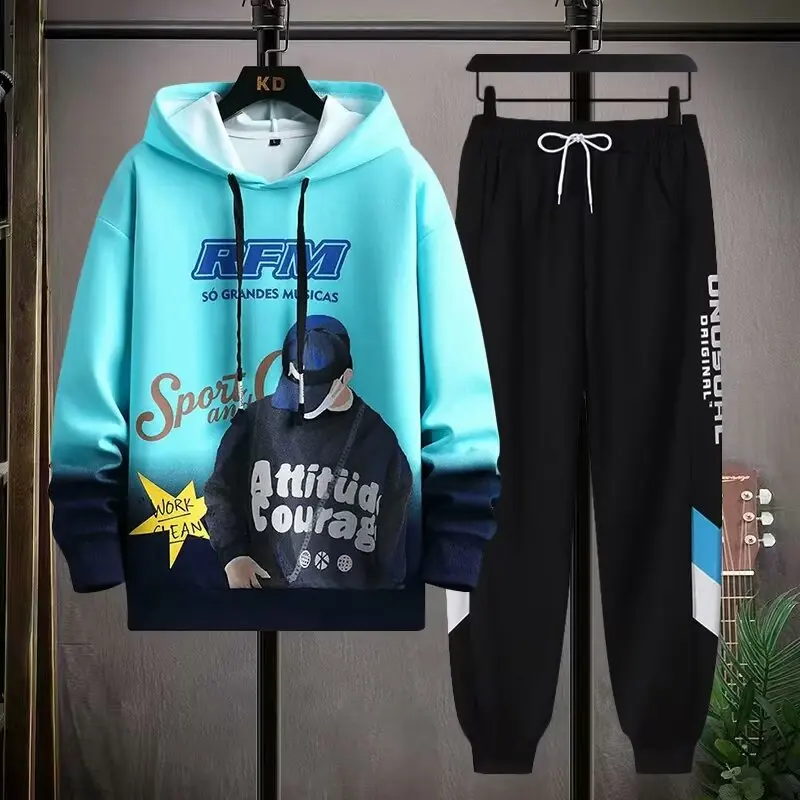 Spring Autumn Men\'s Suit Korean Casual Hoodie+sweatpants Two-piece Set Men Clothing Trouser+graphical Hoodies Tracksuit Men 2022