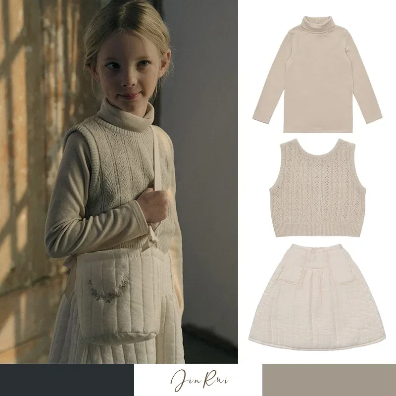 

louisiella 2024, осенне-зимняя новая водолазка, футболка с длинными рукавами, шерстяной жилет, комплект с мягкой юбкой