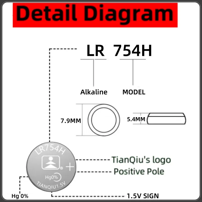 100PCS Button Batteries AG5 LR754 SR754 193 393 L754 SR754SW LR48 Round Cell Coin Alkaline Battery for Watch Toys Clock