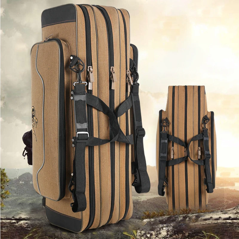 Multi Functional Hard Spinning Fishing Rod Bag 2/3/4 Layer 80CM  90CM Fishing Gear Bag Canvas Reel Gear Storage Box 낚시가방