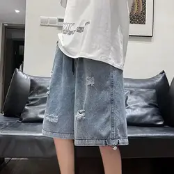 Men's Hole-Filled Denim Shorts for Summer Streetwear