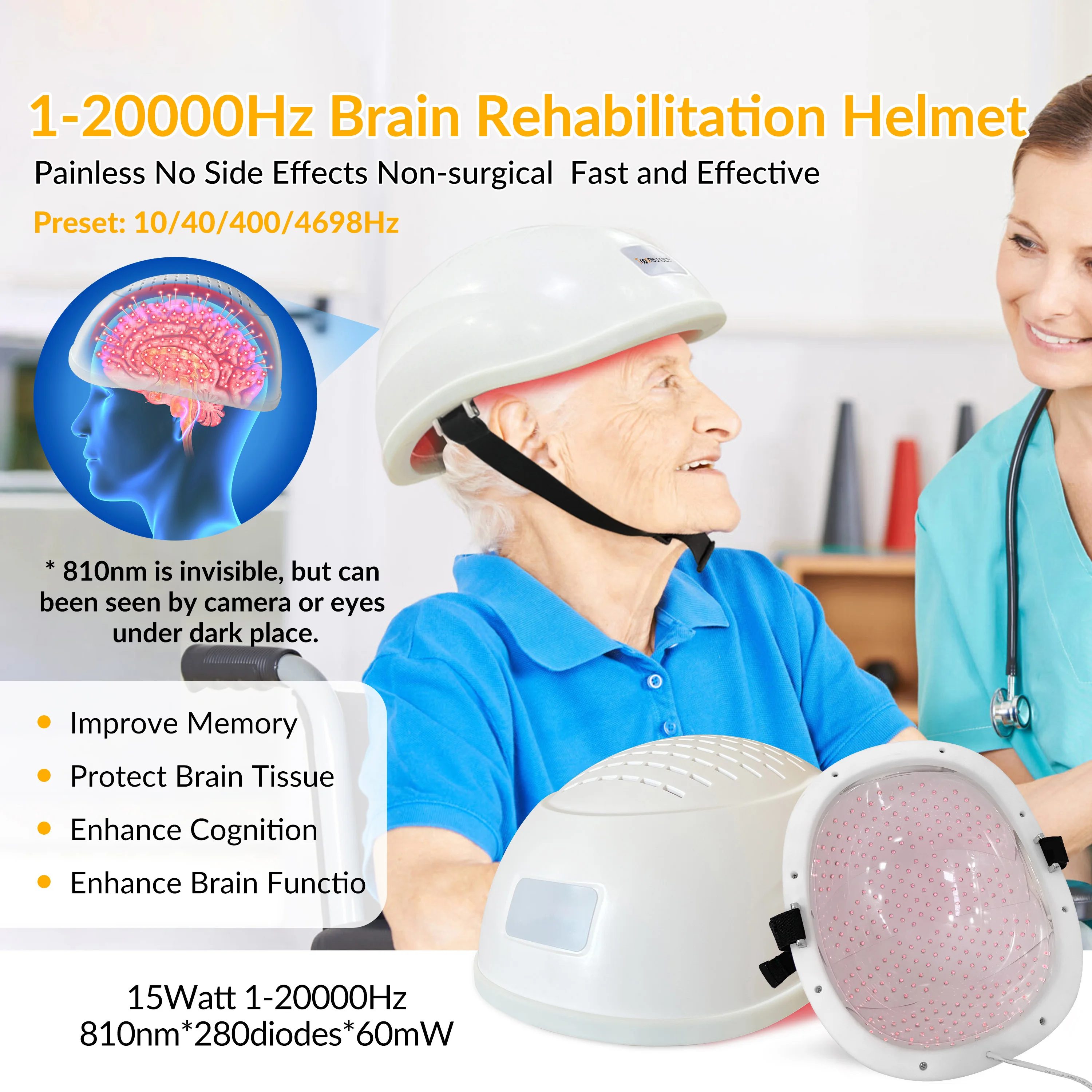 810nm Near Infrared Red Light Photobiomodulation Therapy Brain Stimulator Transcranial Nerve Stimulation Mental Wellness Machine