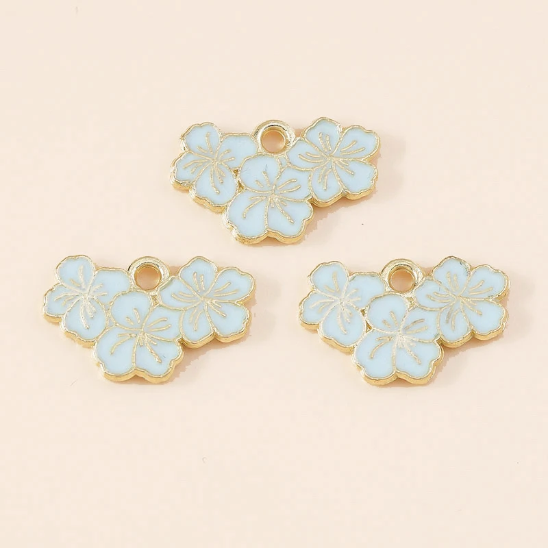 Leslie 10 Stück Niedliche Mini-Emaille-Sakura-Blumen-Anhänger für Ohrringe, Halsketten, Handgemachtes Schmuckzubehör – Detail 14