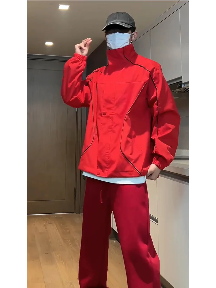 

Уличная водонепроницаемая мужская одежда Jaet 2024, весенняя спецодежда в виде дракона, воротник-стойка, красный цвет, полиэфирная ткань, застежка-молния