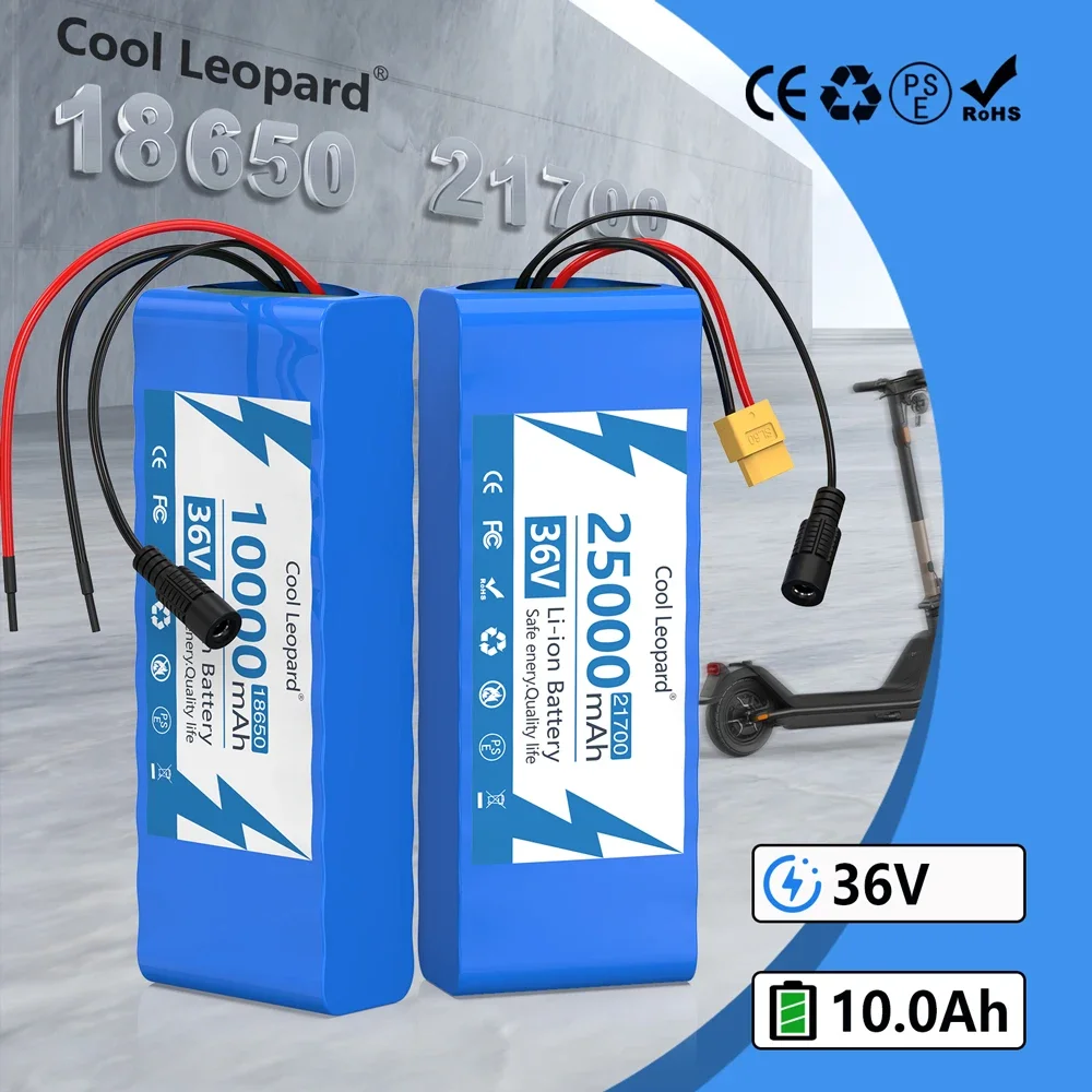 10S2P 21700 36V10Ah/25Ah Lithium Battery Pack Rechargeable Battery with BMS Charger For fishing bicycle Large Capacity Batteries