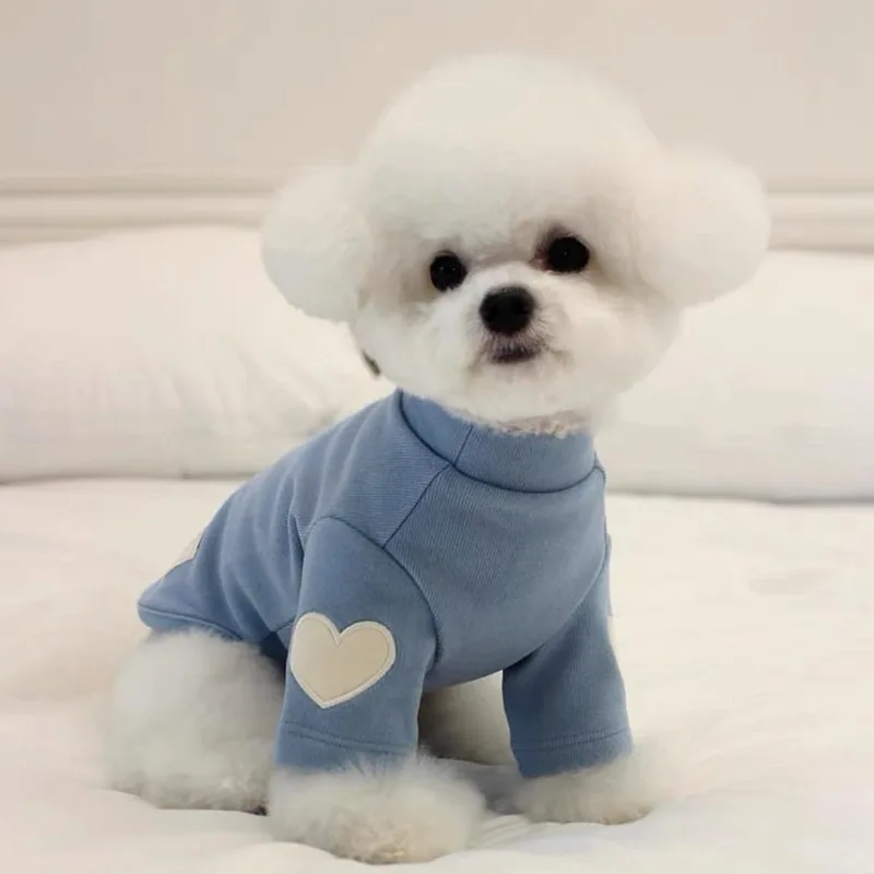 

Love Embroidered Dog Sweatshirt Pet Warm Clothes Teddy Solid Color Bottom Shirt Bichon Soft Pullover Winter Dog Clothes