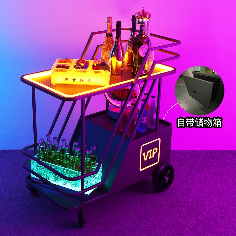 Bar Ktv Luminous Wine Cart Birthday Cake Trolley Night Wine Delivery Cart LED Wine Trolley