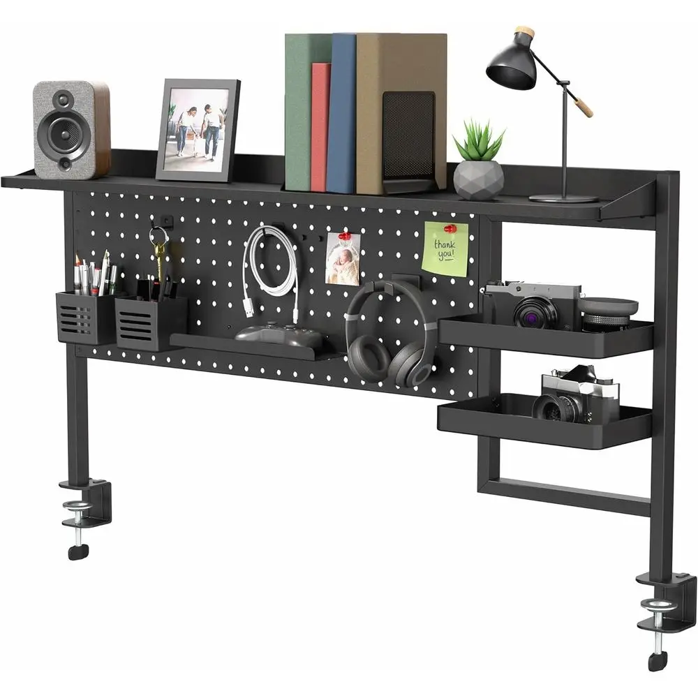 

Adjustable 46 x 25 Desk Pegboard System with Storage Shelf and Accessory Trays, Multi-Purpose Office Organizer, Black