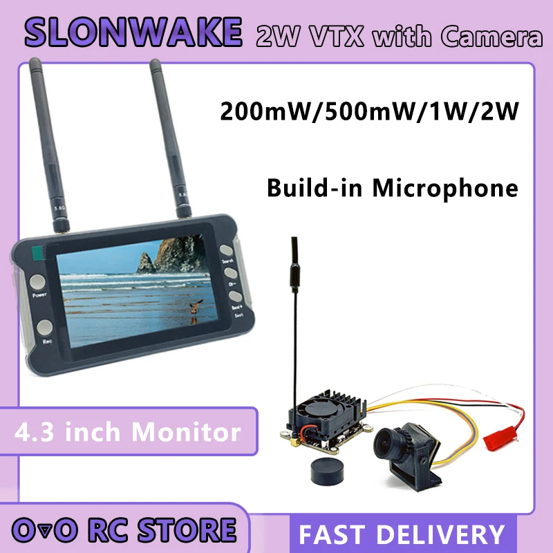 Ready to use 5.8gHz 48CH FPV 2000mW VTX Transmission and 1200TVL fpv camera with 5.8G 4.3 inch FPV Monitor with DVR for RC Drone