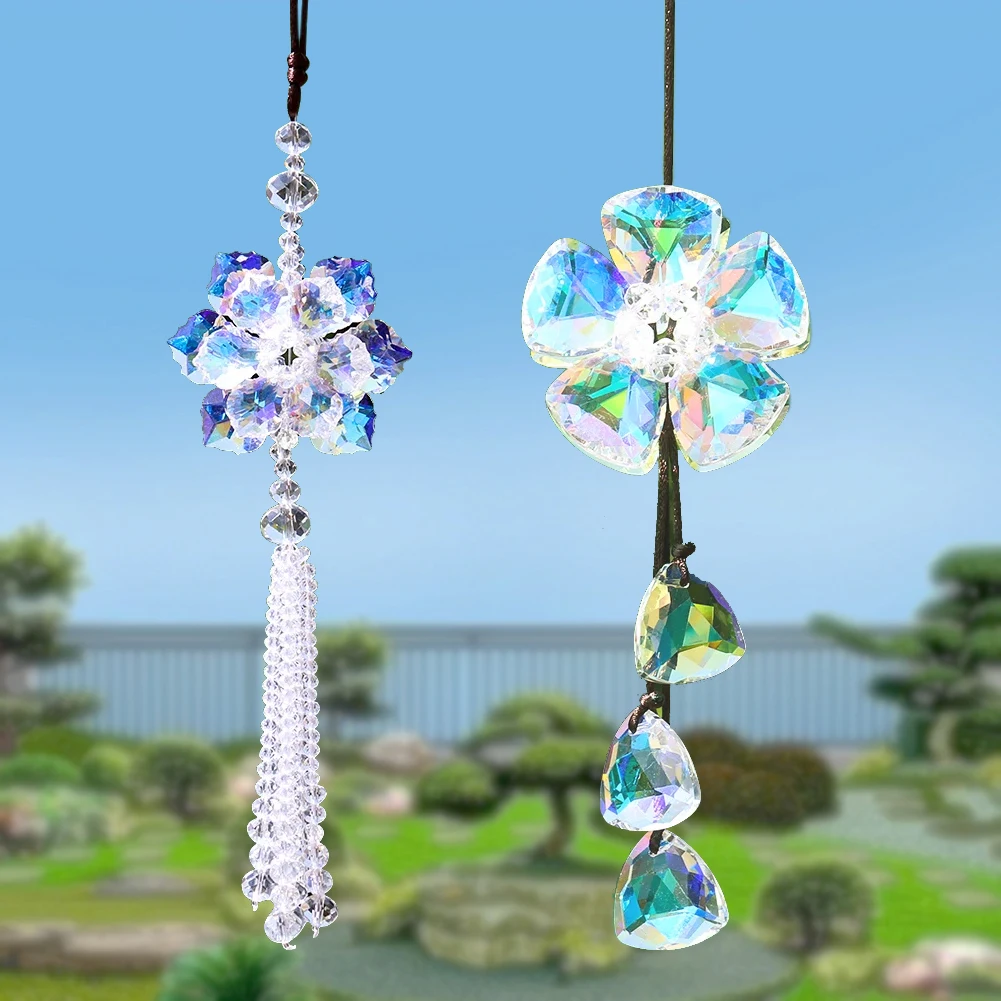 1pc Crystal Petal Pendant Car Hanging Pendant K9 Crystal Glass Beaded Tassel Jewelry Aurora Light Catcher Home Garden Decoration