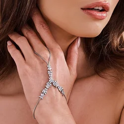 Stonefans Boho Luxury Zircon Bracelet Hand Jewelry for Women Adjustable CZ Flower Mittens Bracelet Bridal Wedding Accessories