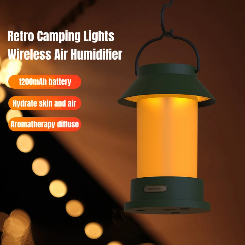 Portable Aroma Air Humidifier, USB Rechargeable, Retro Camping Lamp, Wireless Aromatherapy, Essential Oil Diffuser, 400ml