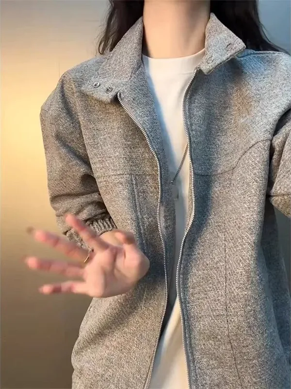 

Cleanfit ey Stand Collar Workwear Jaet Men's Sle Spring Pilot Coat ort Ball Game Vest Loose Fit Retro Sle Windproof