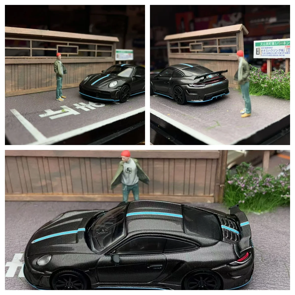 

Pop Race 992 Singer GTR 911 -Carbon Edition- Blue Line 1:64 With Figure Diecast Model Car Limited Edition